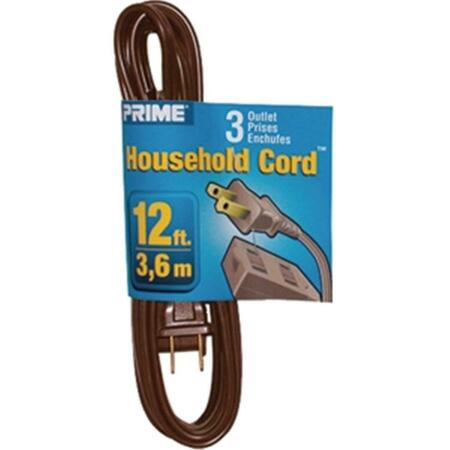 PRIME EC670612 12 ft. 16 - 02 - 15 Spt-2 Brown 3-Outlet Household Extension Cord 54732100408